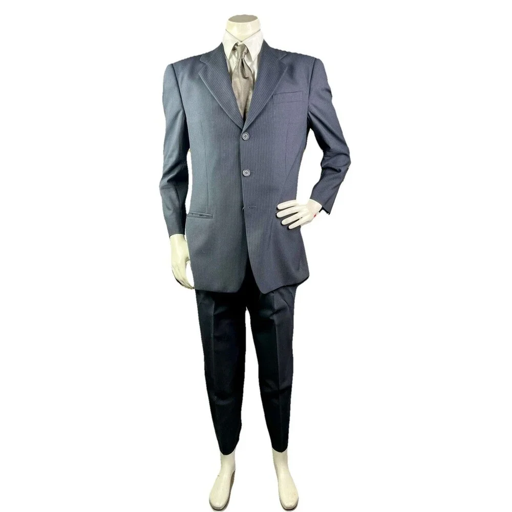 Mani Giorgio Armani Men Suit Navy Pencil Striped 40R 36x30 Jacket Pants Set
